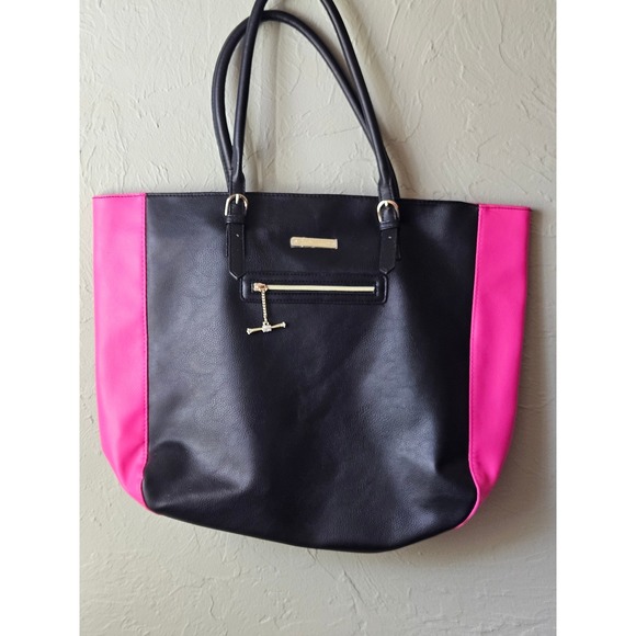 Juicy Couture Handbags - Juicy Couture‎ Black Pink Tote Bag Gold Hardware Zip Pocket Shoulder Bag